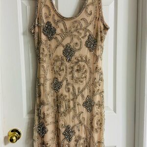 Embellished Mini Dress in Cream and Silver